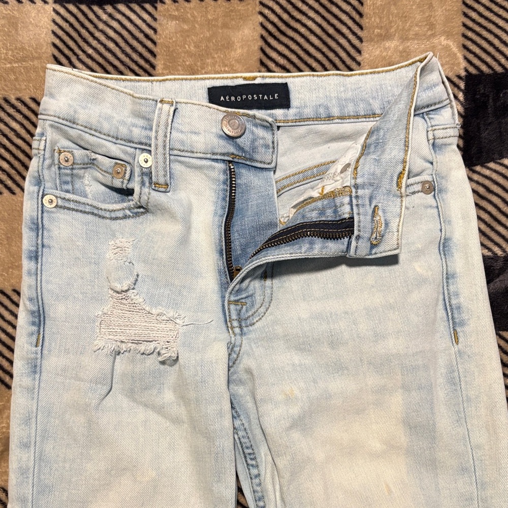 Aeropostale Light Wash Distressed high rise flare jeans